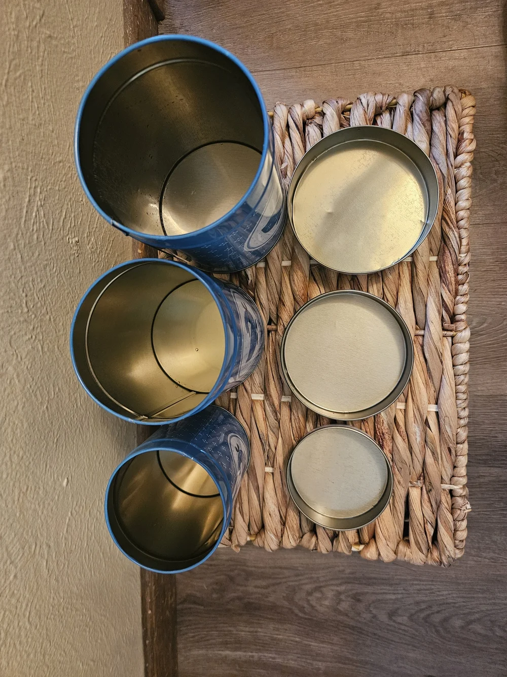 Vintage 1980s Blue Country Goose Nesting Tin Canister Set - 3 Piece